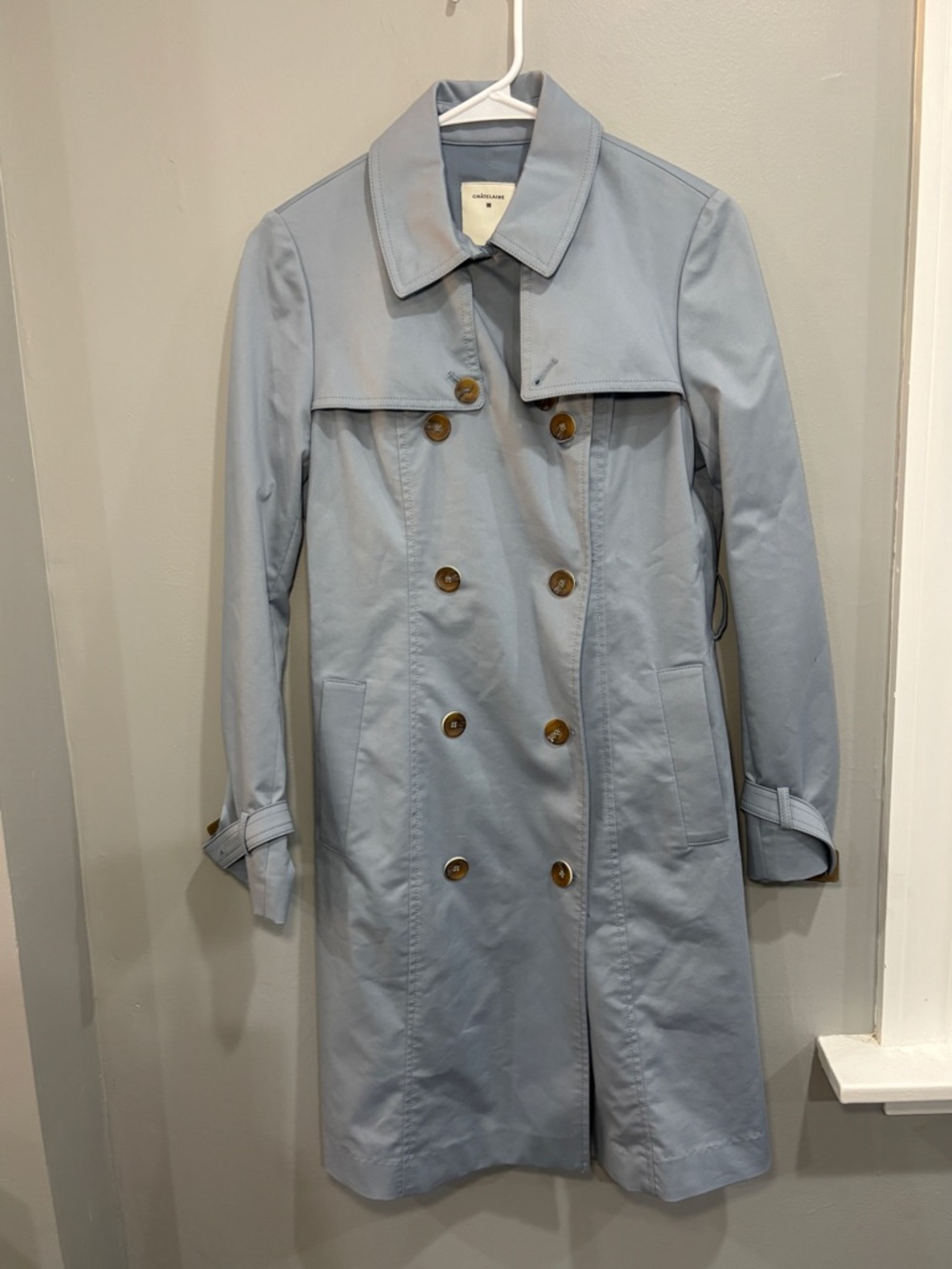 NWT Women's Double-Breasted Belted Trench Coat Light Blue Medium